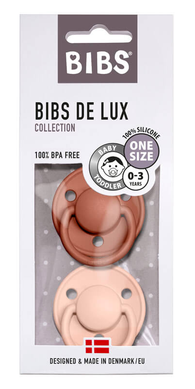 Lot de 2 sucettes Bibs De Lux Silicone Woodchuck/Blush Bibs packaging