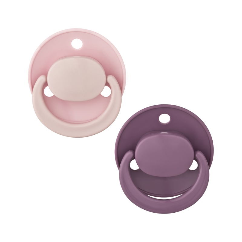 Lot de 2 sucettes Bout rond 0-24 mois tons rose/violet Le Biberon Français produit face
