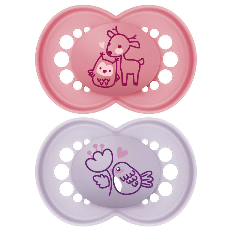 Lot de 2 sucettes en silicone + boîte de stérilisation Original Nature Mam biche oiseau