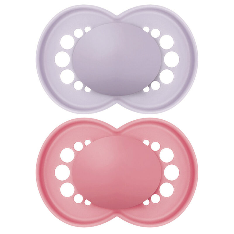 Lot de 2 sucettes en silicone + boîte de stérilisation Original Tendance Mam duo violet rouge