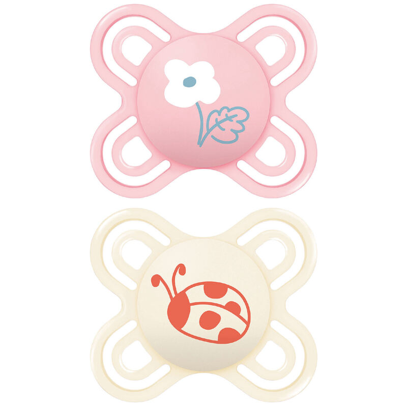 Lot de 2 sucettes en silicone + boîte de stérilisation coloris aléatoire Perfect Naissance  0-2 mois Mam duo fleur coccinelle