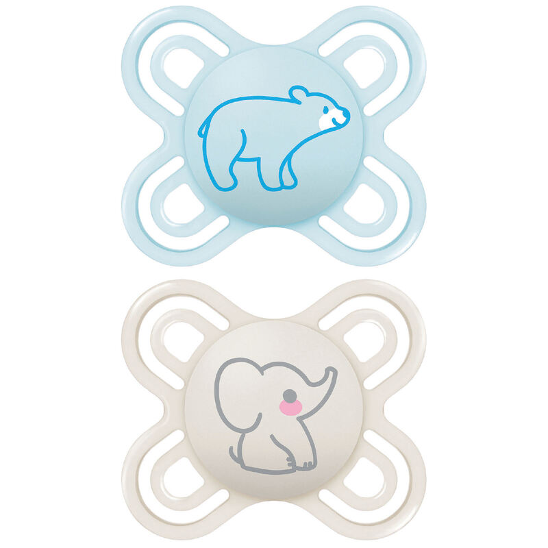 Lot de 2 sucettes en silicone + boîte de stérilisation coloris aléatoire Perfect Naissance  0-2 mois Mam duo ours elephant 