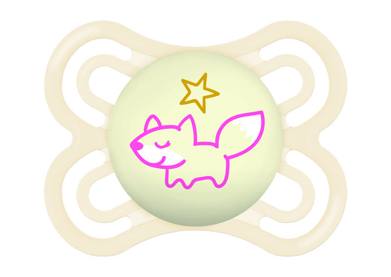 Lot de 2 sucettes en silicone + boîte de stérilisation coloris aléatoire Perfect Nuit  2-6 mois Mam renard
