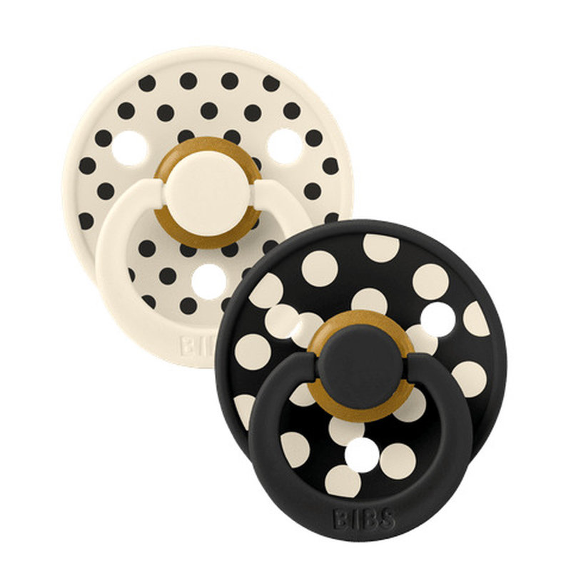 Lot de 2 sucettes Studio Polka Anatomique Caoutchouc Naturel T2 Ivory/Black Bibs face