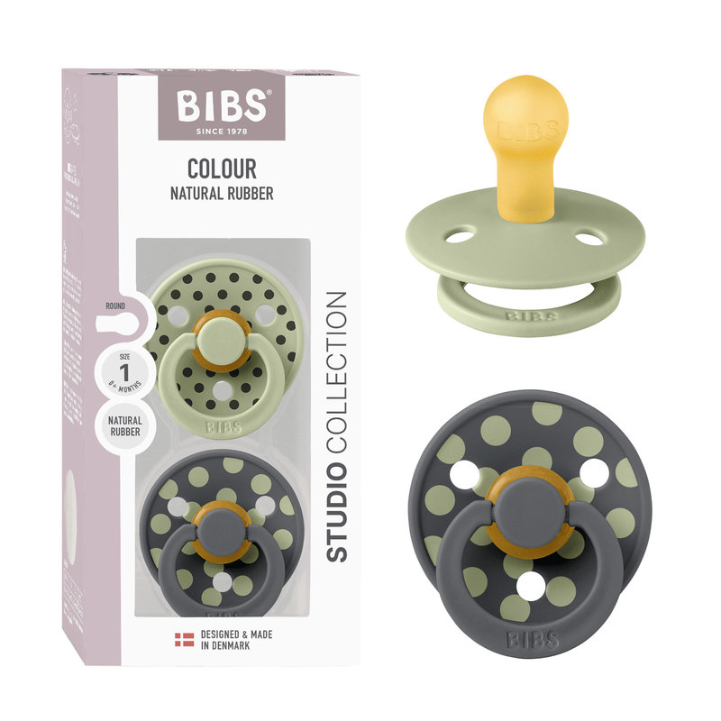 Lot de 2 sucettes Studio Polka Caoutchouc Naturel T1 Sage/Iron Bibs packshot