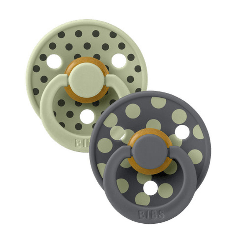 Lot de 2 sucettes Studio Polka Caoutchouc Naturel T2 Sage/Iron Bibs face