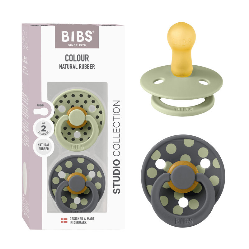 Lot de 2 sucettes Studio Polka Caoutchouc Naturel T2 Sage/Iron Bibs packshot