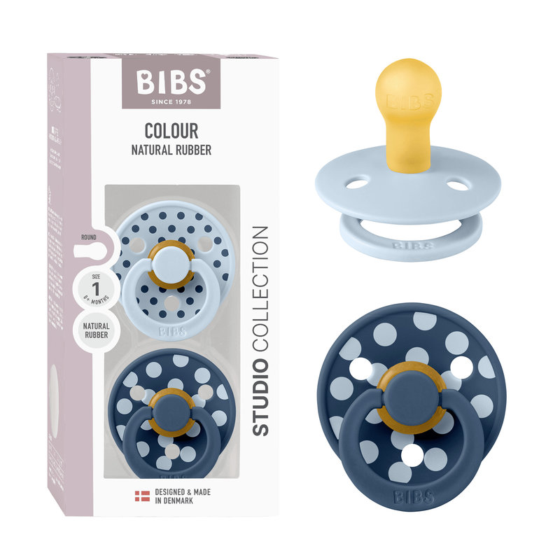 Lot de 2 sucettes Studio Polka Caoutchouc Naturel T1 Baby Blue/Steel Blue Bibs packshot