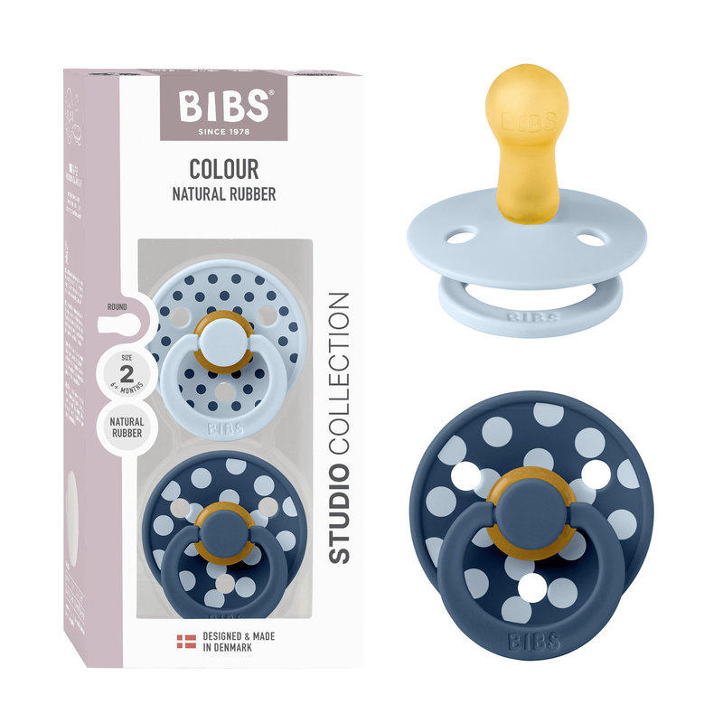 Lot de 2 sucettes Studio Polka Caoutchouc Naturel T2 Baby Blue/Steel Blue Bibs packshot
