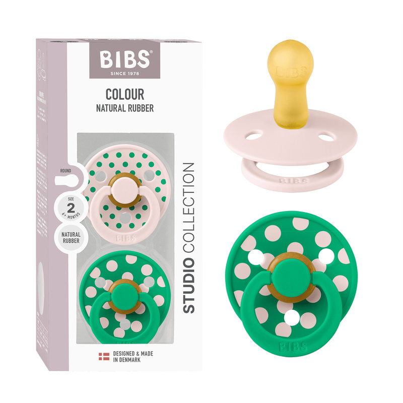 Lot de 2 sucettes Studio Polka Caoutchouc Naturel T2 Petal/Cactus Bibs packshot
