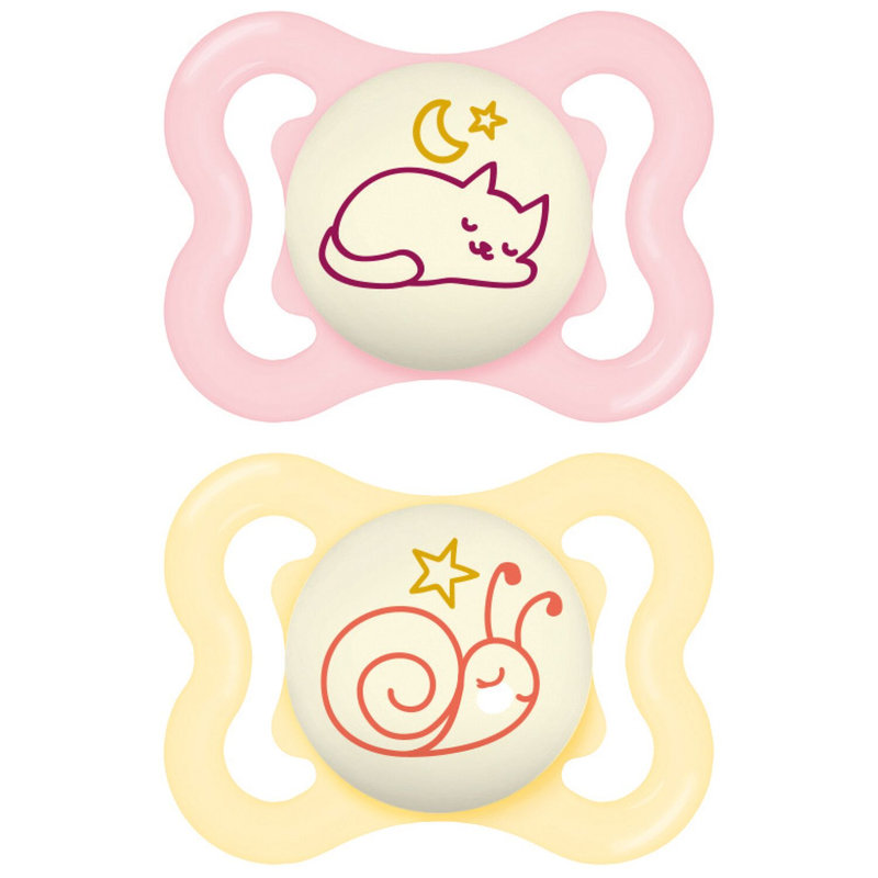 Lot de 2 sucettes Supreme Silicone Nuit Coloris Aléatoire 2-6 mois Mam rose