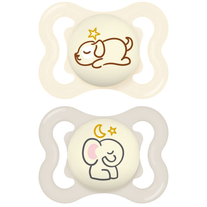 Lot de 2 sucettes Supreme Silicone Nuit Coloris Aléatoire 2-6 mois Mam beige