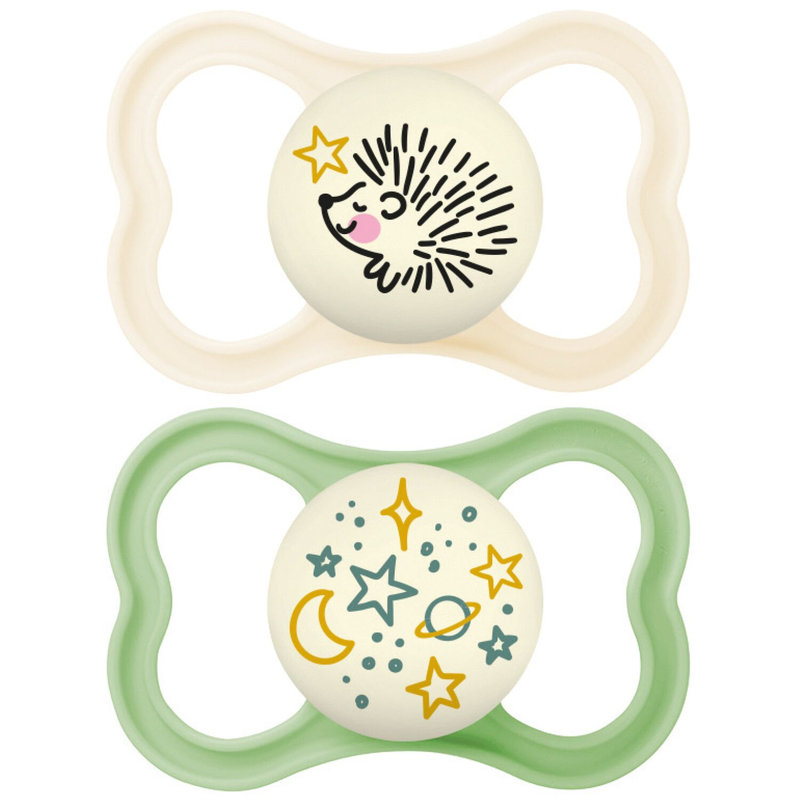 Lot de 2 sucettes Supreme Silicone Nuit Coloris Aléatoire 6 mois + Mam hérisson