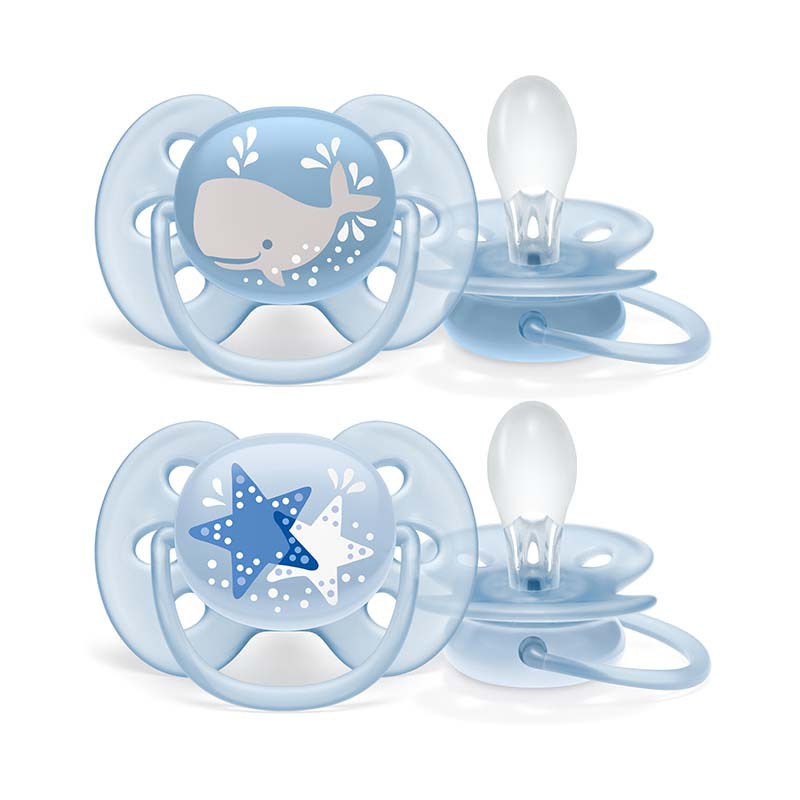 Lot de 2 sucettes ultra doux 6-18 mois Baleine/Etoile Philips Avent