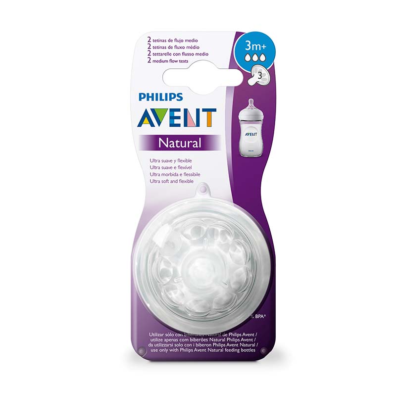 Lot de 2 tétines natural 3 trous - débit moyen Philips Avent packaging