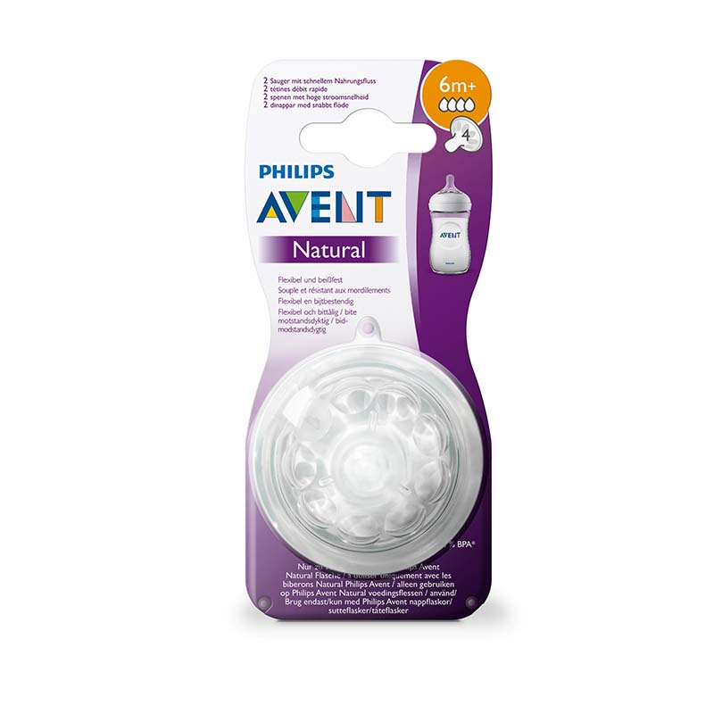 Lot de 2 tétines natural 4 trous - débit rapide Philips Avent packaging