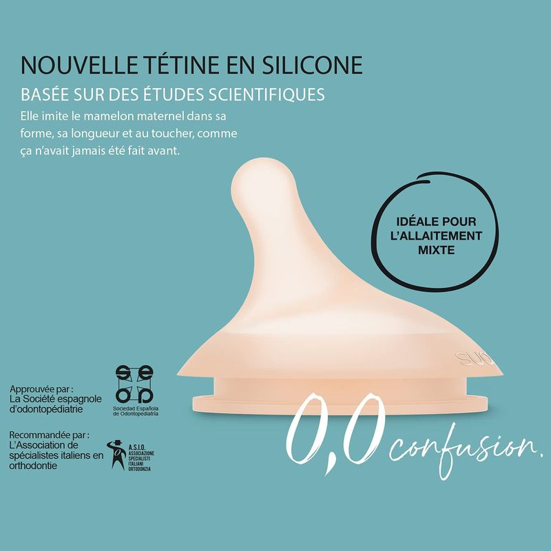 Lot de 2 Tétines Pour Biberon Anti-Colique Zero Zero Débit Lent / S Suavinex explications 2
