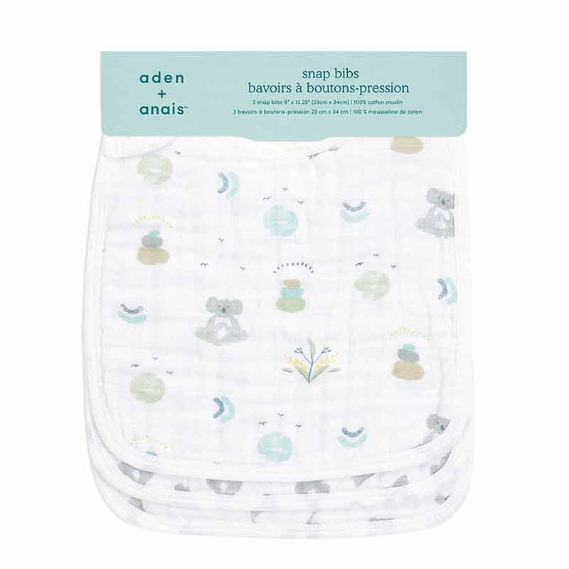 Lot de 3 bavoirs à boutons-pression en mousseline de coton Now + zen Aden + Anais Packaging