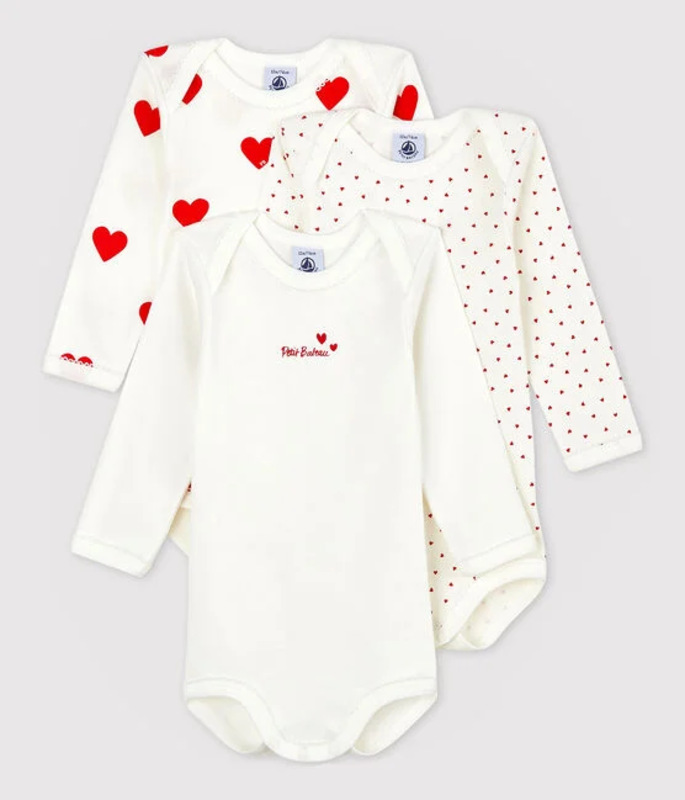 Lot de 3 bodies manches longues Coeurs Petit Bateau set