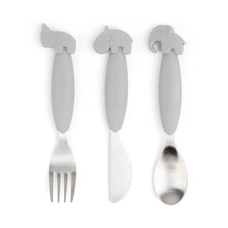 Lot de 3 couverts Easy-grip Deer friends Gris Done by Deer face