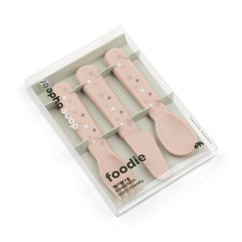 Lot de 3 couverts Foodie Happy dots Rose Done by Deer package