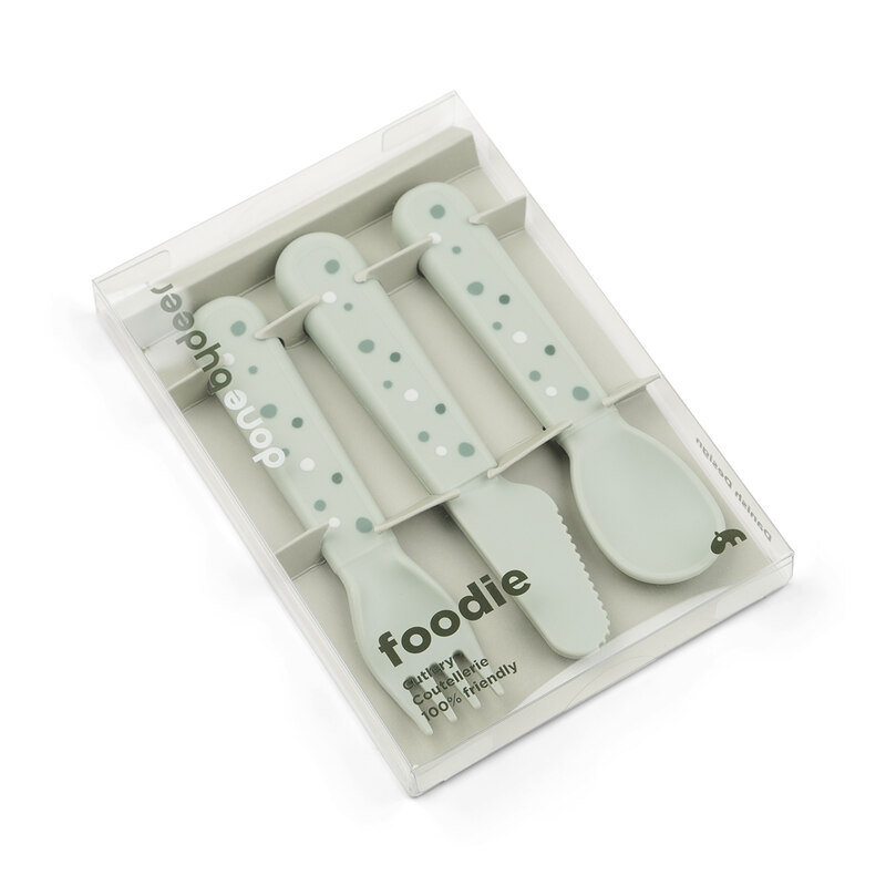 Lot de 3 couverts Foodie Happy dots Vert Done by Deer package