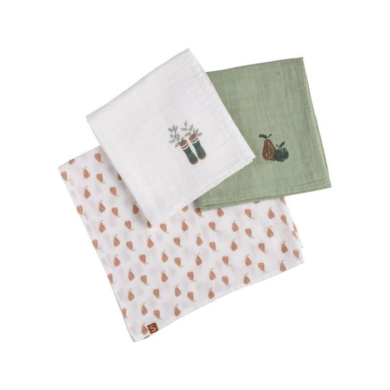 Lot de 3 Langes Bio 70x70 cm Botanica Sauthon produit face