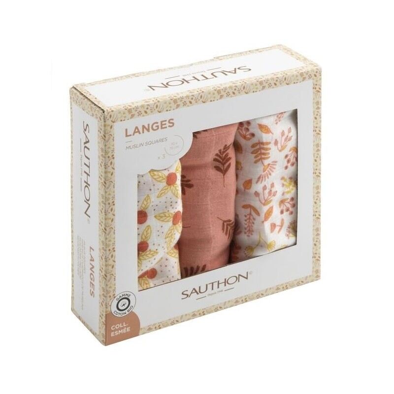 Lot de 3 Langes Bio 70x70 cm Esmée Sauthon package