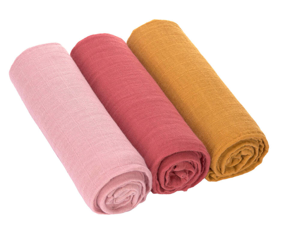 Lot de 3 langes Rose / Bois de Rose / Moutarde 85 x 85 cm Lassig Détail