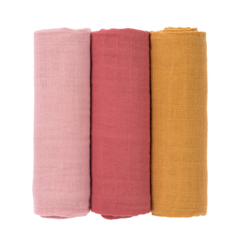 Lot de 3 langes Rose / Bois de Rose / Moutarde 85 x 85 cm Lassig Produit