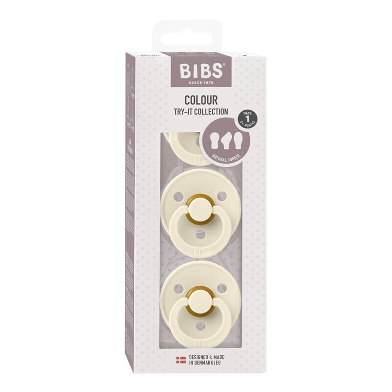 Lot de 3 sucettes Try It Colour Collection Bibs packaging