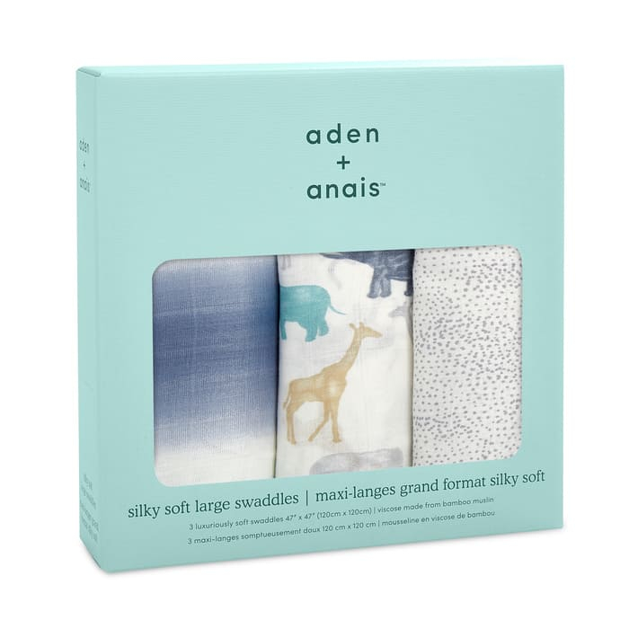 Lot de 3 maxi langes Silky Soft 120 x 120 cm Expedition Aden + Anais Packaging