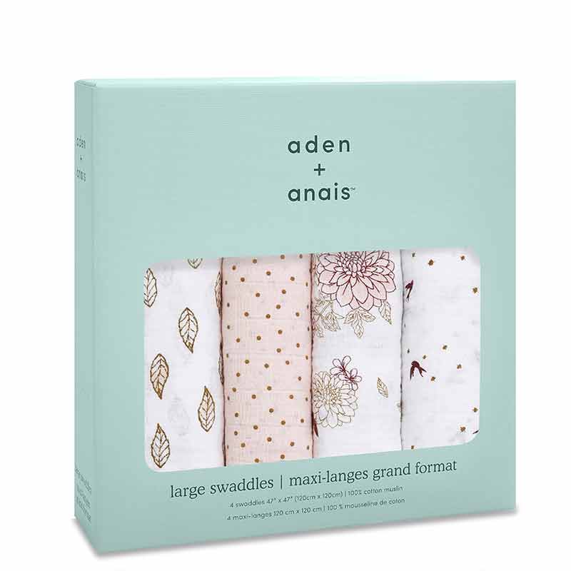 Lot de 4 maxi-langes en mousseline de coton Dahlias Aden + Anais Boîte