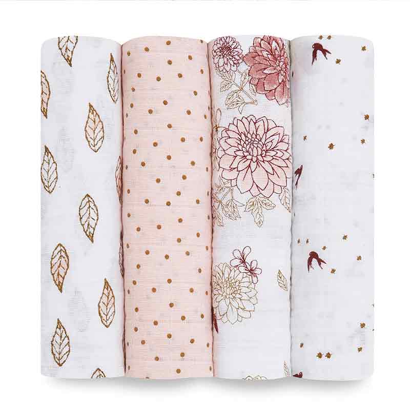 Lot de 4 maxi-langes en mousseline de coton Dahlias Aden + Anais