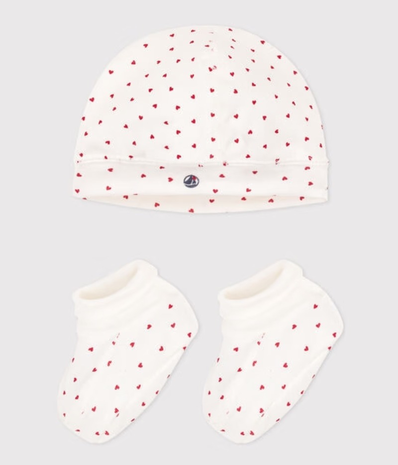 Lot de bonnet et chaussons coeur bébé variante 1 Petit Bateau produit face