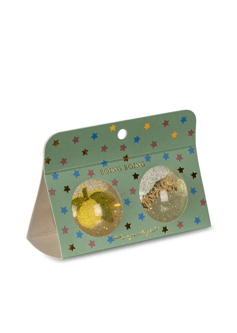 Lot de 2 balles rebondissantes Citron et Tigre KONGES Produit packaging