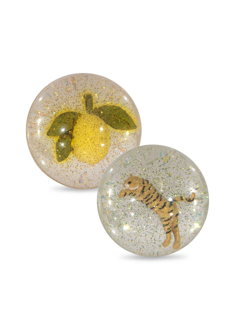 ot de 2 balles rebondissantes Citron et Tigre KONGES Produit face