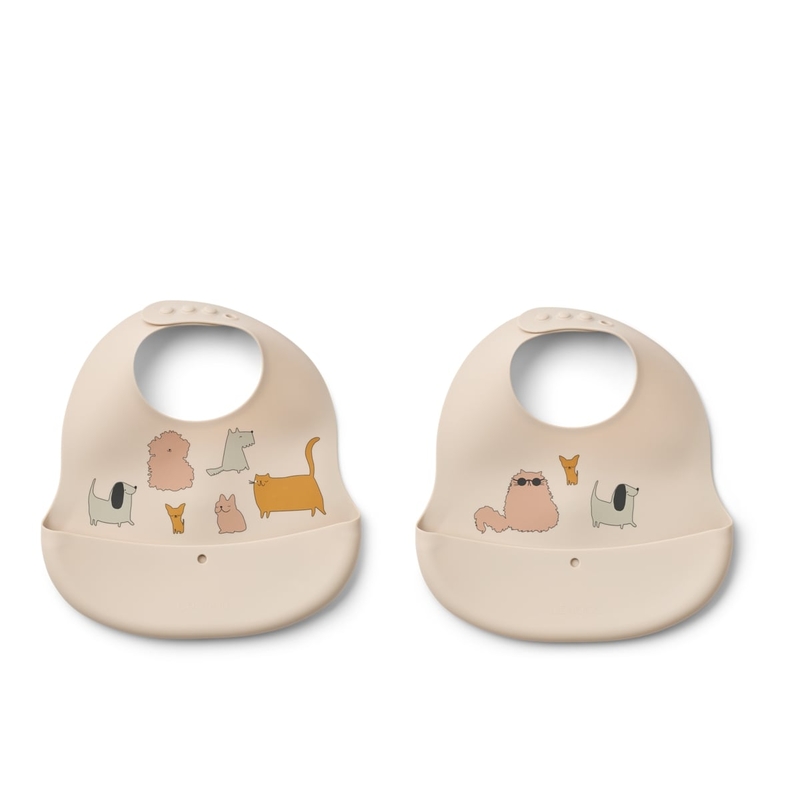 Lot de 2 bavoirs imprimés Ember Liewood  Cats and Dogs / Sandy 