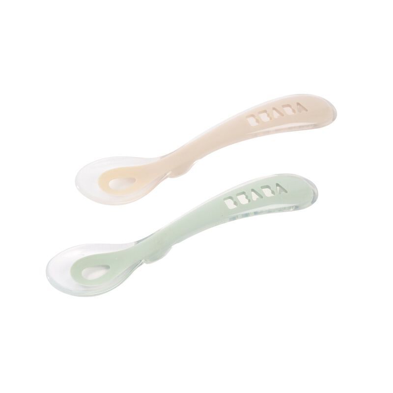 Lot de 2 cuillères silicone 2ème âge avec boite Argile / Vert de gris Beaba produit
