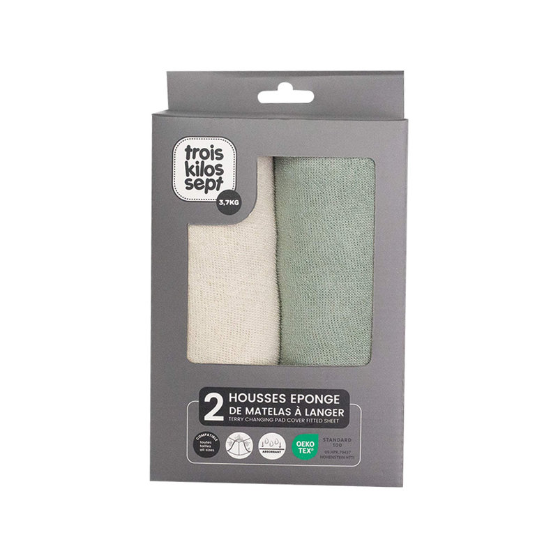 Lot de 2 Housses de Matelas à Langer Sable & Vert trois Kilos Sept lot 