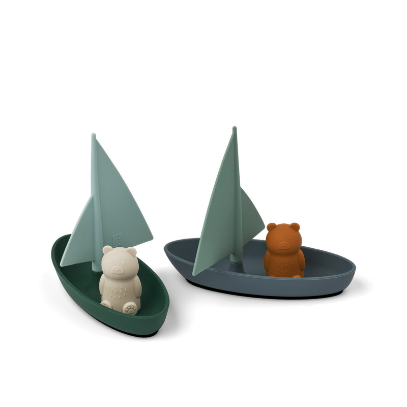 Lot de 2 jouets de bain bateaux Ensley silicone Whale blue multi mix Liewood face