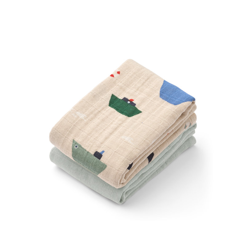 Lot de 2 langes en mousseline Lewis Sailing / Dove blue mix Liewwod face