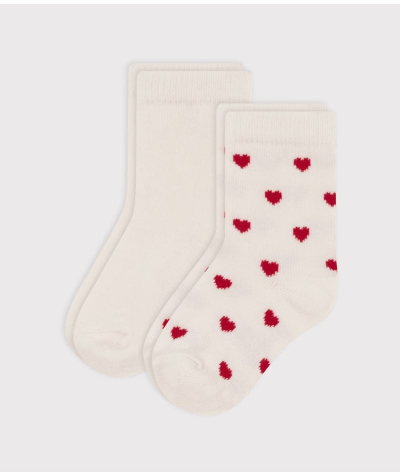 Lot de 2 Paires Chaussettes Blanche/Coeurs Petit Bateau face