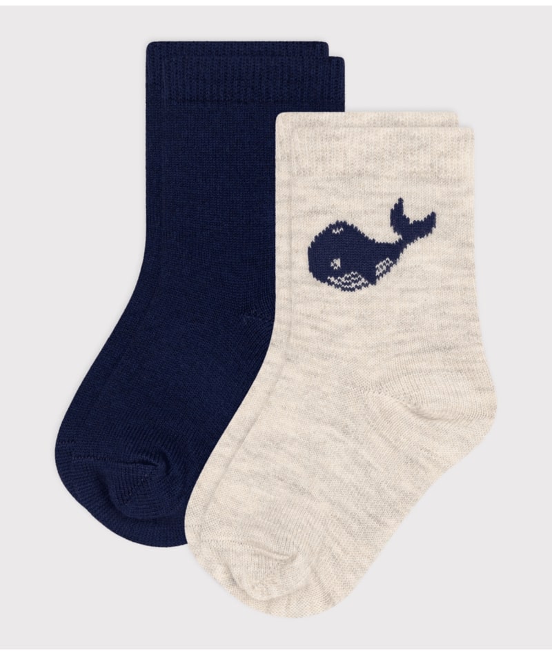 Lot de 2 Paires Chaussettes Bleu/Baleine Petit Bateau face