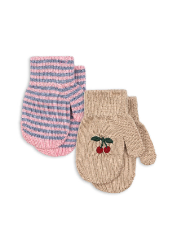Lot de 2 paires de moufles Cerise / Rayures Konges Slojd face 