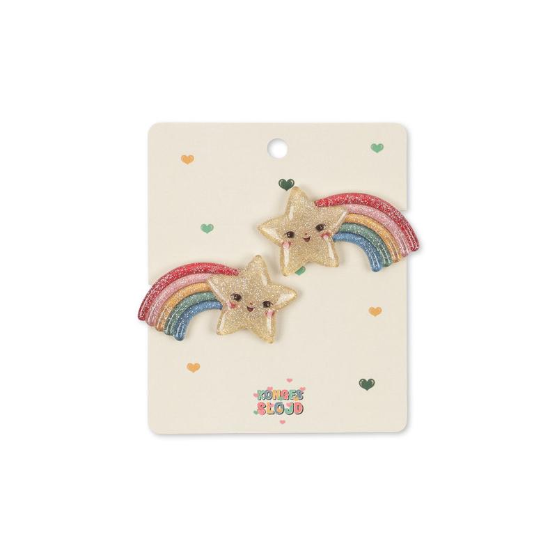 Lot de 2 pinces à cheveux Etoile Arc-en-Ciel Konges Slojd sur le packaging