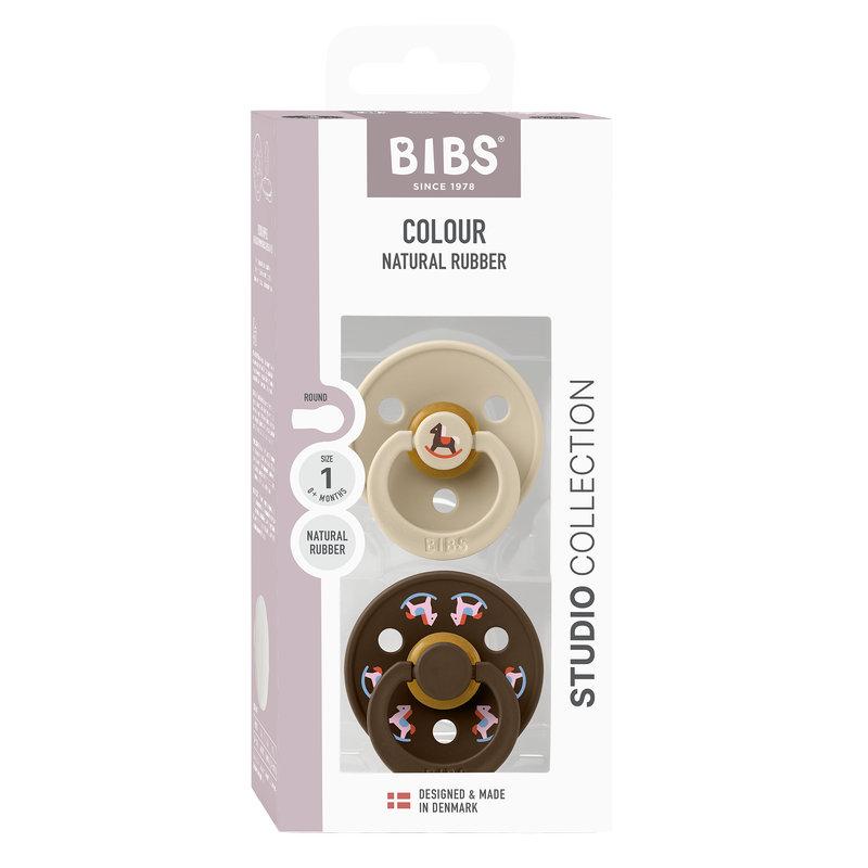 Lot de 2 Sucettes BIBS Colour Collection Fête Caoutchouc naturel 0-6 Mois Vanilla/Mocha BIBS boite
