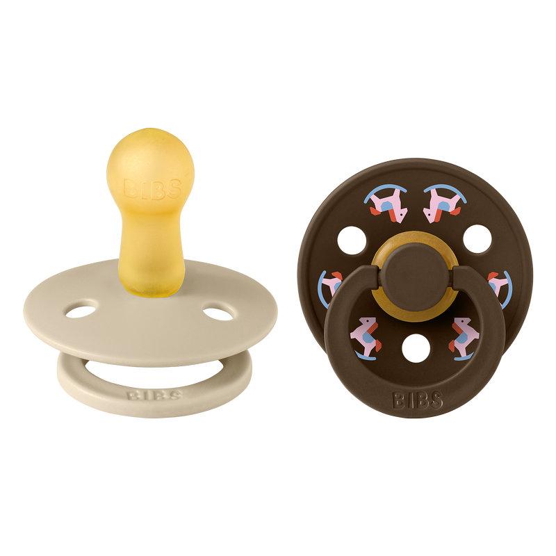 Lot de 2 Sucettes BIBS Colour Collection Fête Caoutchouc naturel 0-6 Mois Vanilla/Mocha BIBS profil