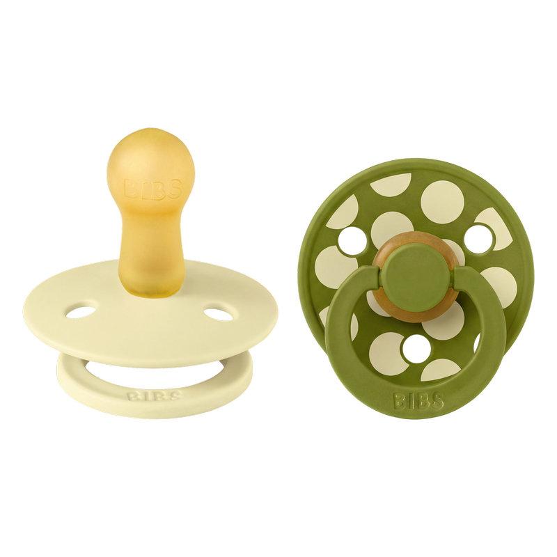 Lot de 2 sucettes Studio Polka Caoutchouc naturel 0-6 mois Luna/Wasabi BIBS profil