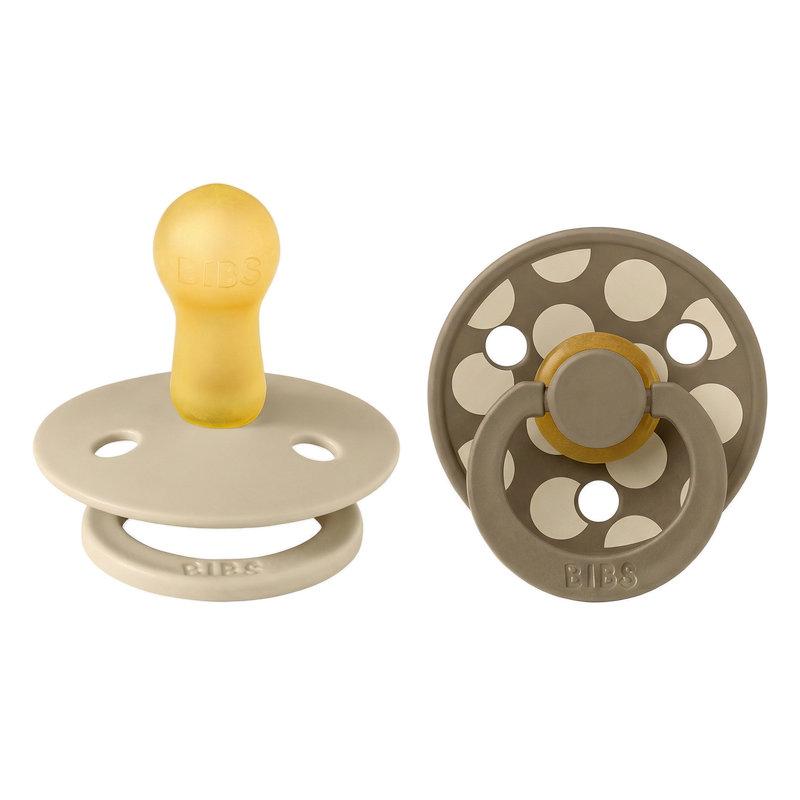 Lot de 2 sucettes Studio Polka Caoutchouc naturel 0-6 mois Vanilla/Dark Oak BIBS profil
